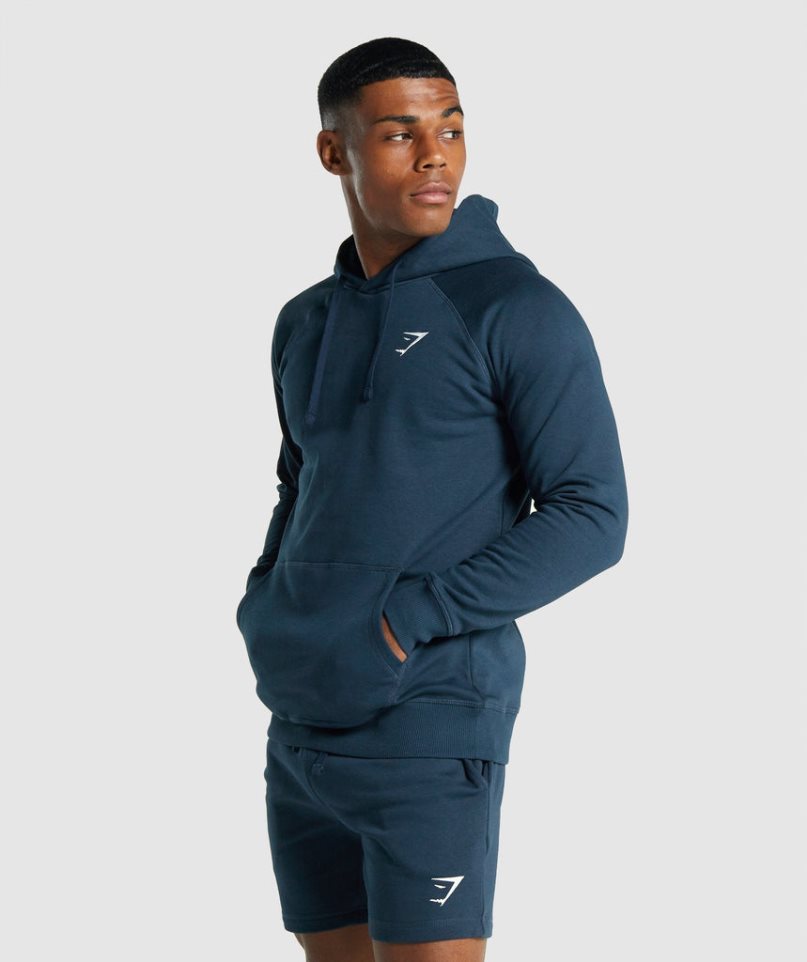 Men's Gymshark Crest Hoodie Navy | NZ 6OULFI